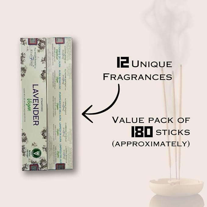 Stamford Masala Vegan Incense Sticks Variery Pack - 180 Incense Sticks | Exclusive Vegan Range Collection | Best for Meditation,Yoga,Aroma Therapy, Relaxation