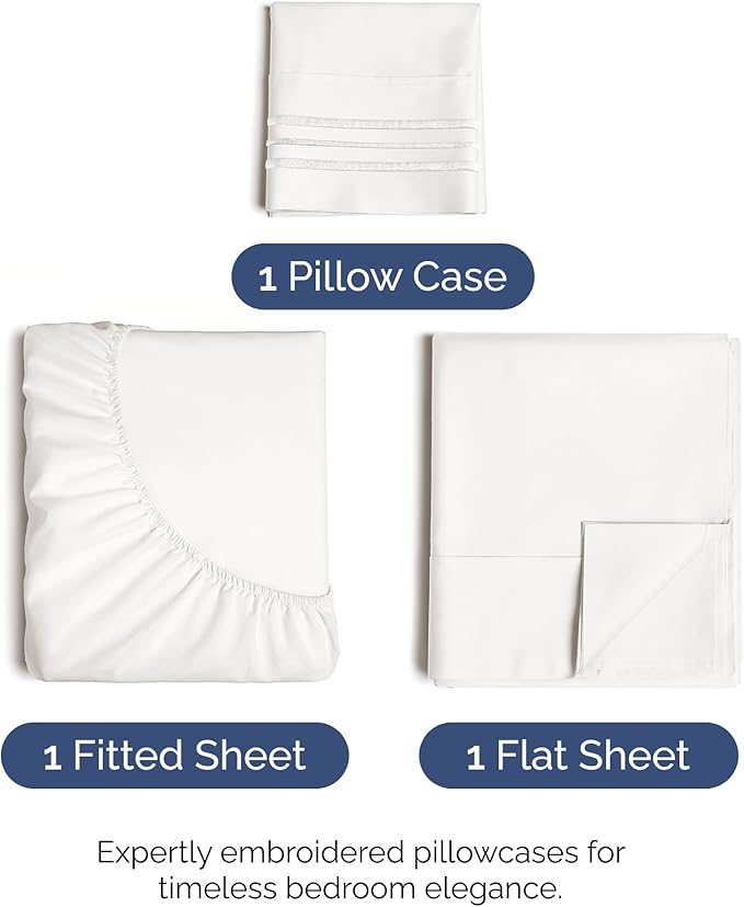 Twin Size 3 Piece Sheet Set - Comfy Breathable & Cooling Bed Sheets Set - Hotel Luxury Bedding for Women, Men, Kids, Teens, Boys & Girls - Deep Pockets, Soft, Wrinkle Free - Oeko-Tex - Antique White