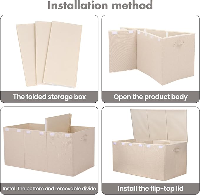 Extra Large Toy Box 167L, Sturdy Toy Storage Chest Organizer Bin Baskets with 2 Removable Divider for Boys, Girls, Kids, Nursery, Bedroom, Playroom, 35.5"x17" x17" (Linen Beige)