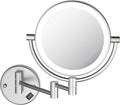 KIBI Circular Wall Mount Makeup Mirror with LED Lights, Dual-Sided 1x/5x Magnifying Mirror with Adjustable Arm, 360° Swivel, Solid Brass Construction for Durability and Style (Brushed Nickel, KMM101)