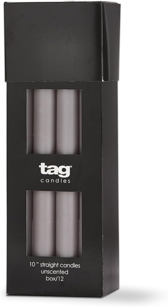 tag Color Studio 10" Straight Taper Unscented Smokeless Paraffin Wax Candle Grey Burn Time 10 hrs. Sold in Units of 1 10" Gray