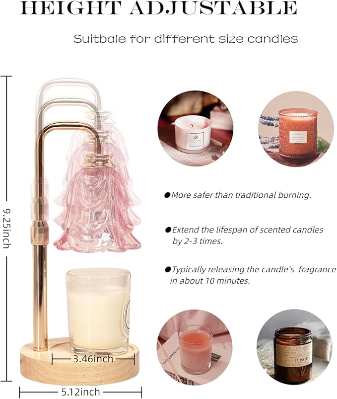 Candle Warmer Lamp with Timer, Adjustable Height and Dimmable, Birthday Christmas Gifts for Women, Mothers Day Gifts for Mom, Unique House Warming Gifts New Home Decor(Pink)