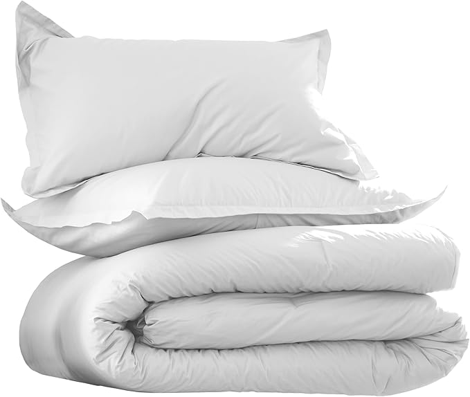 EcoPure Martex Comfort Wash 3-Piece Solid Full/Queen Comforter Set – 100% Organic Cotton - All-Season - Breathable & Lightweight – Easy Care - White