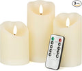 Flameless Candles with Remote, Battery Operated Real Wax LED Flickering Candles with Timer, Fake Electric Candles for Christmas Party Room Home Decor, Set of 3 (Ivory)