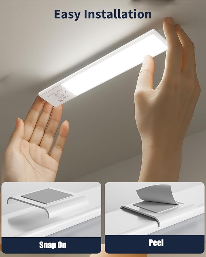 FBY Under Cabinet Lighting,1800mAh USB Rechargeable Closet Light, 8-Inch LED Motion Sensor Indoor, 3-Level Adjustable Brightness and 3 Color Temperature Options (3Pack)