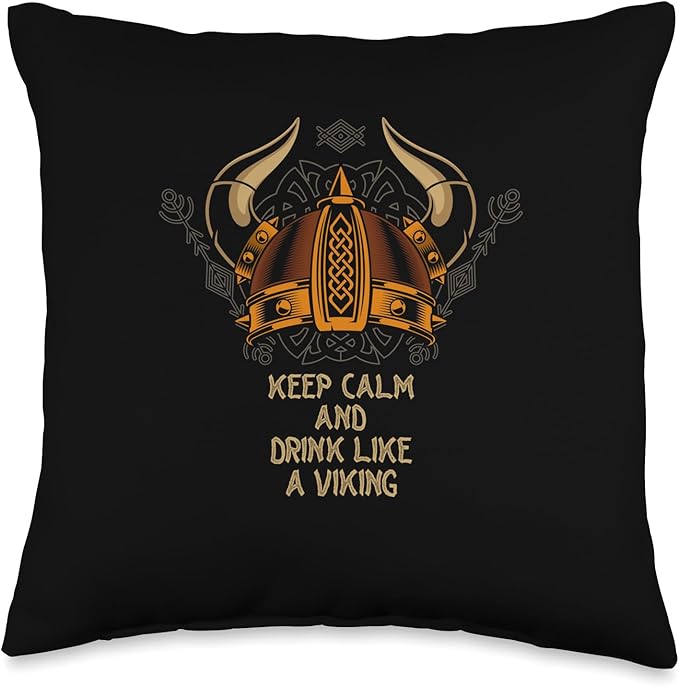 Witty Nordic Beer Lover Norwegian Scandinavian Keep Calm and Drink Like a Viking Funny Norse Humor Valhalla Throw Pillow, 16x16, Multicolor