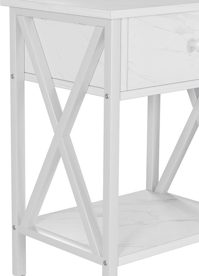 VECELO Nightstands Set of 2, Modern Bedside End Tables, Night Stands with Drawer and Storage Shelf for Living Room Bedroom, Industrial Metal Frame