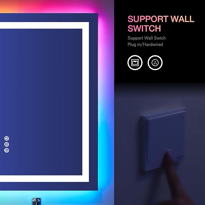 LOAAO 20"X28" LED Bathroom Mirror with Lights, Anti-Fog, Dimmable, RGB Backlit + Front Lighted, Bathroom Vanity Mirror for Wall, Memory Function, Waterproof, Tempered Glass