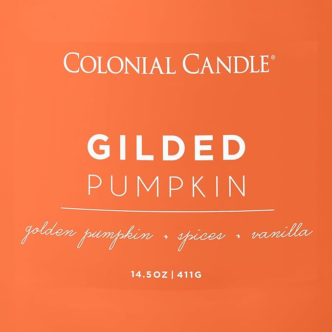 Colonial Candle Gilded Pumpkin Scented Jar Candle, Pop of Color Collection, 3 Wick, Orange, 14.5 oz - Up to 60 Hours Burn (Pack of 2)