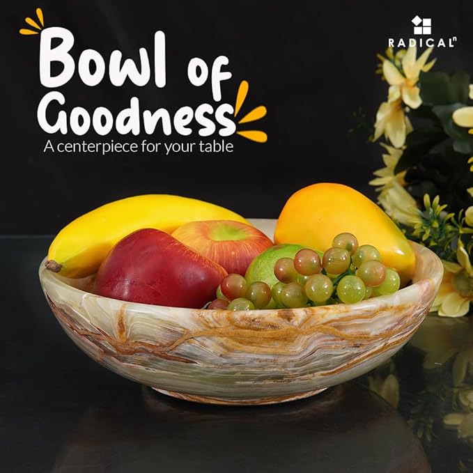 Radicaln Marble Fruit Bowl 10" Inches Green Onyx Handmade Fruit Dish for Kitchen Counter, Decorative Bowl for Dining Table, Coffee Table Centerpiece, Banana Holder, Home Decor Accent & Candy Bowl