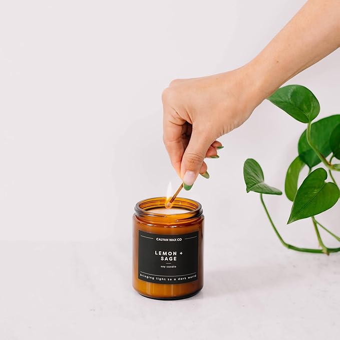 Calyan Wax Co. Soy Wax Candle, Seaside + Citrus Scented Candle, 57 Hour Burn Time, Aromatherapy Soy Candles, Non Toxic & Vegan Soy Wax, Amber Glass Jar Scented Candles, 7.2oz