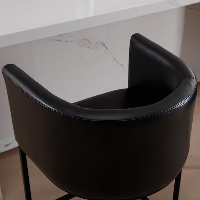 Modern Counter Height PU Leather Upholstered Bar Stools Set of 3, 24" Kitchen Counter Island Stools Bar Chairs with Black Metal Frame, Black