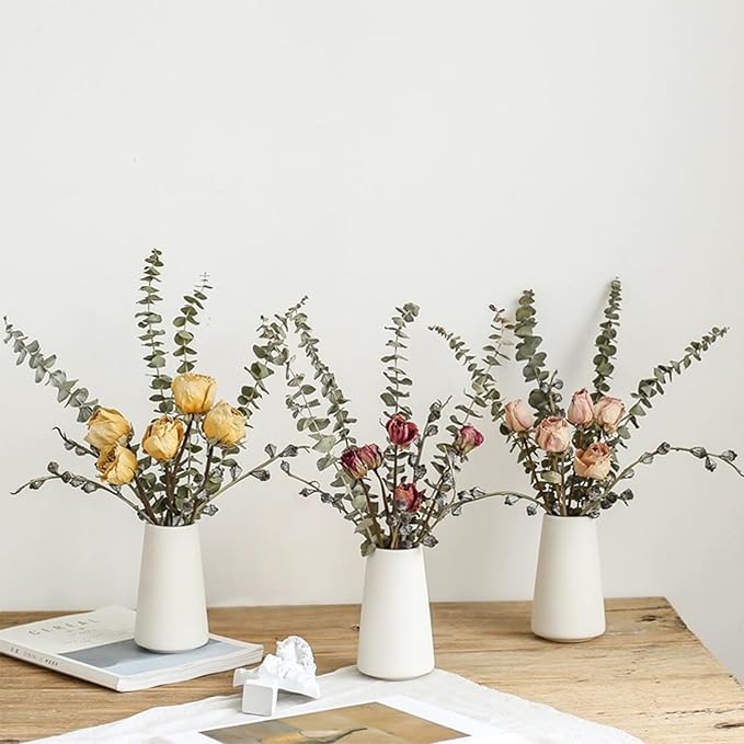 Modern White Small Ceramic Vase Set of 6 for Living Room Bedroom 5.9'' Minimalist Fresh Flower Vases for Home Decor Office Fireplace Centerpieces Nordic Style Gift for Fake Plant 6 Pack