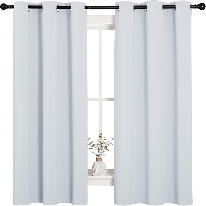 NICETOWN Window Treatment Thermal Insulated Grommet Room Darkening Curtains Drapes for Bedroom(2 Panels,42 by 63,Platinum-Greyish White)