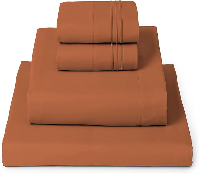 Mellanni California King Sheets Set - 4 PC Iconic Collection Bedding - Hotel Luxury, Extra Soft, Cooling Bed Sheets - Wrinkle, Fade, Stain Resistant (Cal King, Terracotta)
