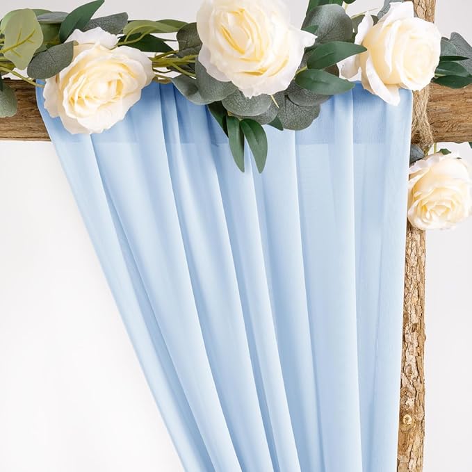 Socomi Wedding Arch Draping Fabric 1 Panel 29" x 19Ft Baby Blue Sheer Chiffon Curtain Drapes 6 Yards for Wedding Ceremony Birthday Party Decoration