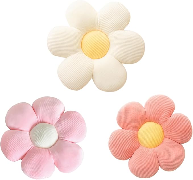 Flower Pillow - 3 Pcs Flower Shaped Throw Pillow 15.7'' Cute Daisy Flower Pillow Flower Seating Cushions for Adults Kids Home Bedroom Sofa Chair Couch Decor (White/Lightpink/Pink, 15.74 in)