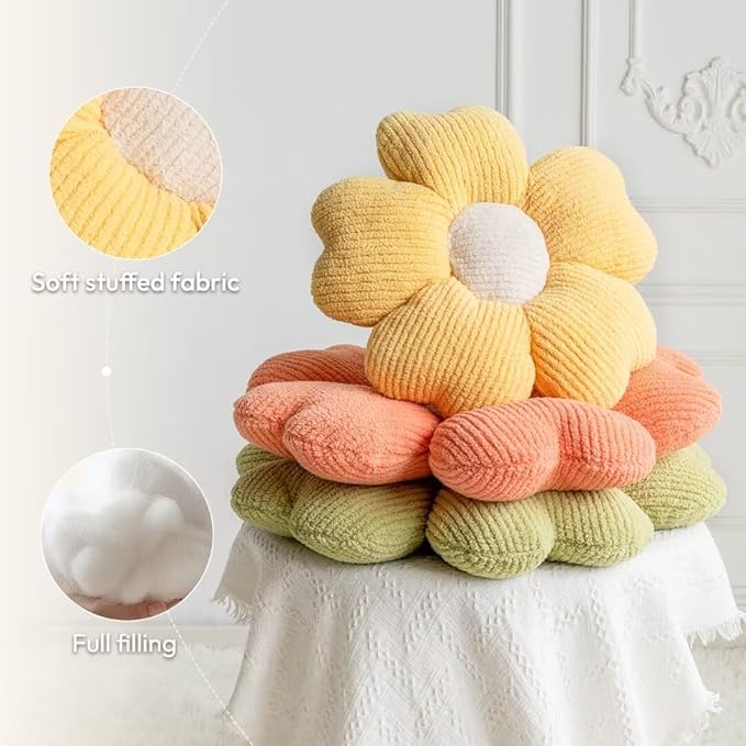 Sioloc Flower Shaped Throw Pillow, Fun Daisy Pillow,Cute Decorative Seat Cushion Aesthetic Flower Plush Pillows for Bed Floor Couch Chair(15.7" Yellow)