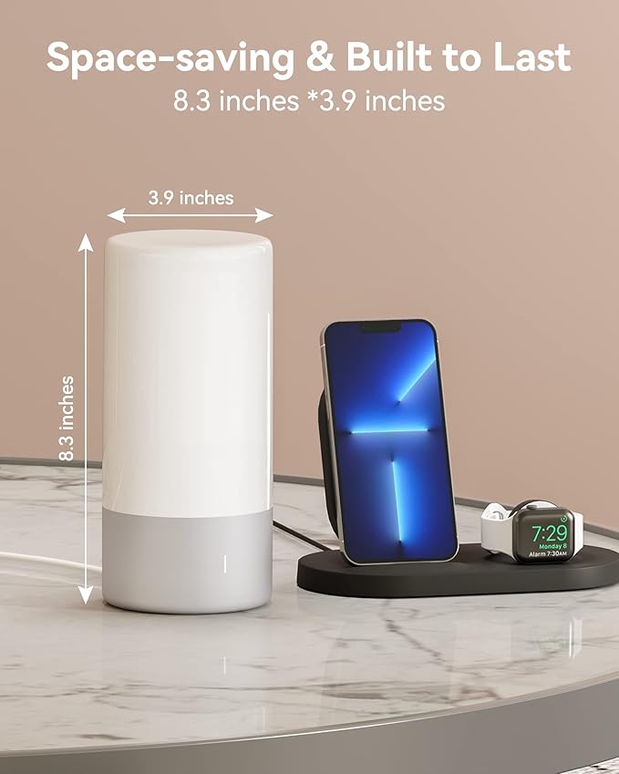 Table Lamp, [Advanced] Bedside Touch Control Lamp for Bedroom 3 Level Dimmable Warm White Lights with 256 RGB Color Mode Modern Deisgn Smart Nightstand Desktop LED Lamps Portable for Read