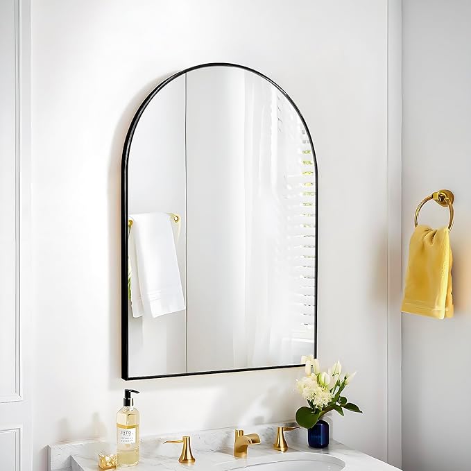 20x30 Arch Mirror Rectangle Wall Mounted Metal Frame Mirrors for Entryway Bedroom Bathroom Living Room 20 30 inch Gold Silver - Black