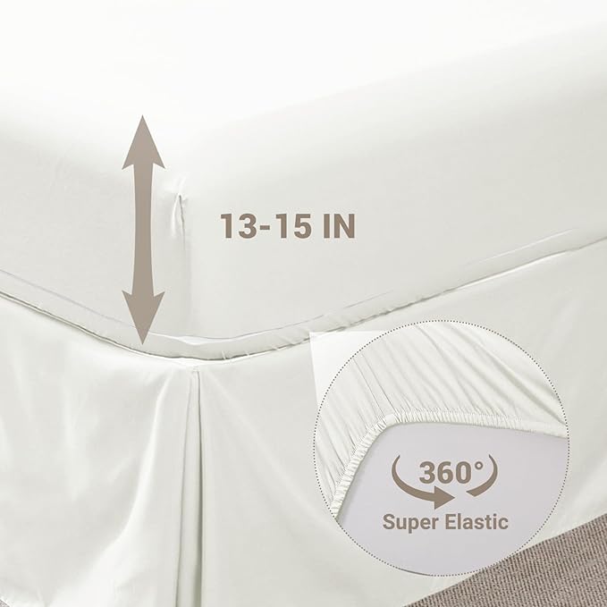 JOLLYVOGUE Ivory King Size Comforter Sets 7 Pieces, Pintuck Bed in a Bag Comforter Set for Bedroom, Bedding Comforter Sets with Comforter, Sheets, Ruffled Shams & Pillowcases