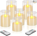 Flameless Candles 4" 5" 6" Acrylic Glass Pillars 3" Diameter Battery Operated Flickering Candles Include Remote with 24Hour Timer Function 400+ Hours by 2 AA Batteries (Pure White, Warm Light 6 Pack)