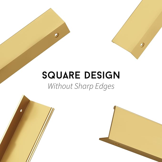 goldenwarm 5 Pack Gold Finger Edge Pulls Drawer Finger Pulls Champagne Gold Kitchen Hardware Handles Bedroom Dresser Drawers,6-1/4 in Hole Center