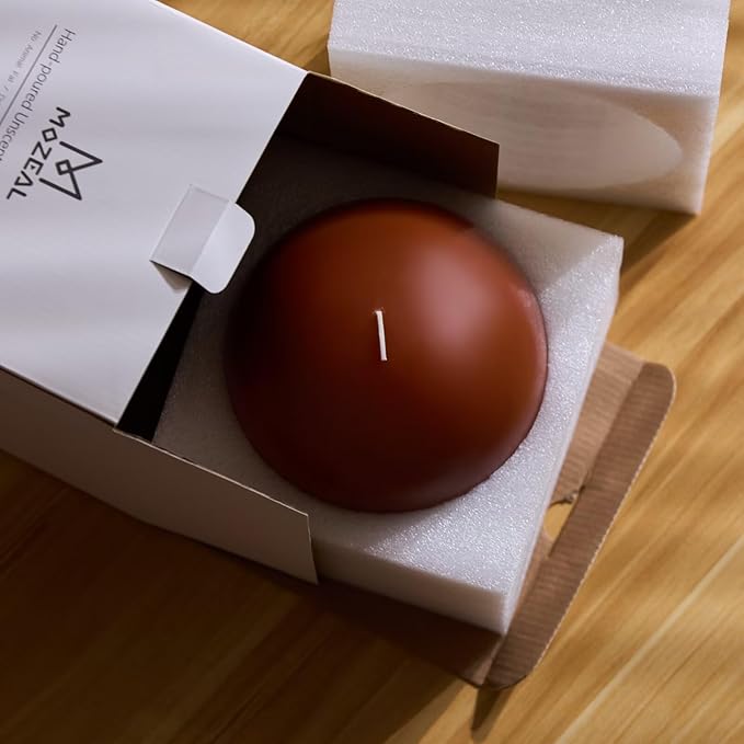 MOZEAL Hand-Poured, 6 Inch Burnt Orange Large Round Ball Candles - Elegant Burnt Orange Round Pillar Candles, Dripless, Unscented, Smokeless, Ideal for Autumn Gatherings.