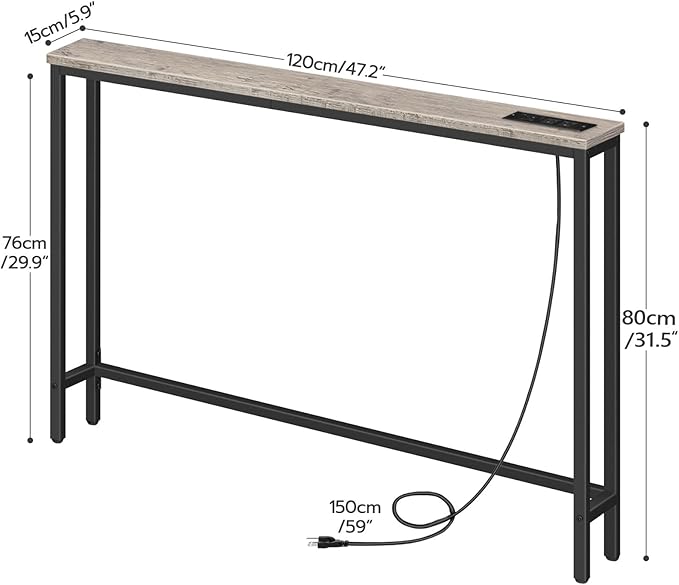 HOOBRO 47.2" Skinny Console Table with Power Outlets, 5.9" Behind Couch Table with Charging Station, Narrow Sofa Table, Long Entryway Table for Living Room, Hallway, Foyer, Greige BG15XG01G1