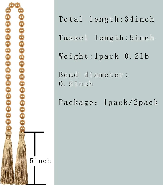 Fenghuangwu 34 Inch Glass Bead Garland with Tassels - Elegant Boho Table Decor, Fringe Wall Hanging for Wedding, Party, Farmhouse Rustic Prayer Bead Home Decoration(2 Pack,Off White)