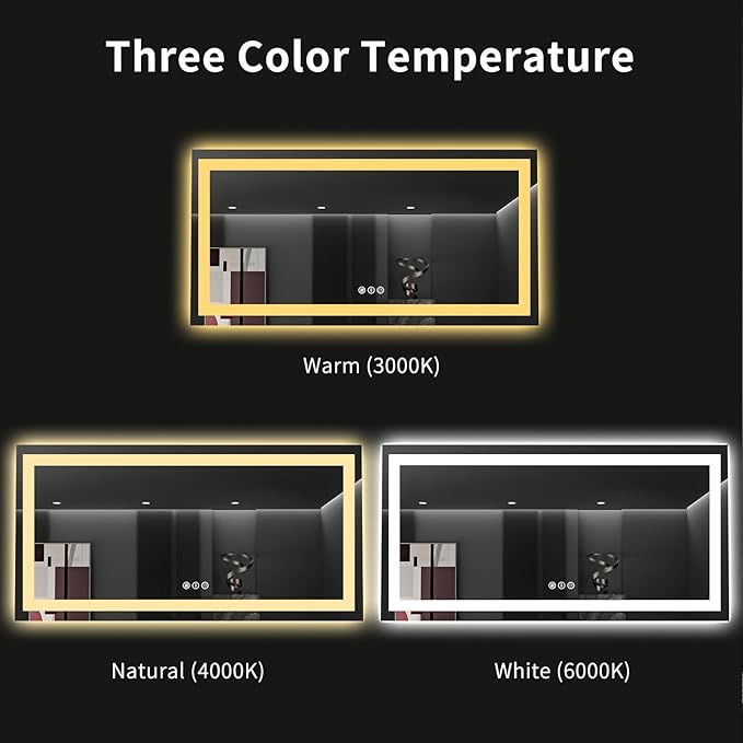 LOAAO 60X36 LED Bathroom Mirror with Lights, Anti-Fog, Dimmable, Backlit + Front Lit, Lighted Bathroom Vanity Mirror for Wall, Memory Function, Tempered Glass, ETL Listed