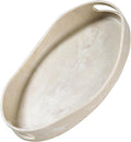 Beige Travertine Marble Serving Tray with Handles - 14x10 inches, Beaded Oval Decorative Tray, Countertop Ottoman Tray for Vanity, Living Room Entryway Table, Perfume Candle Display