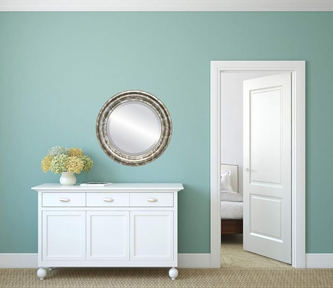 OVALCREST Round Beveled Wall Mirror for Home Decor - Philadelphia Style - Champagne Silver - 22x22 Outside Dimensions