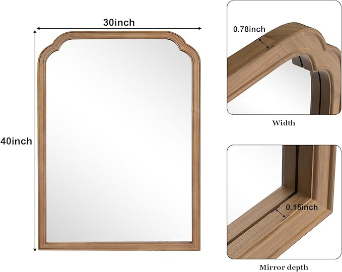 WallBeyond 30" x 40" Wood Bathroom Mirror for Wall Mounted, Rustic Rounded Corner Vanity Mirror for Entryway, Living Room or Bedroom Home Decorative [30" x 40" Honey-Colored]