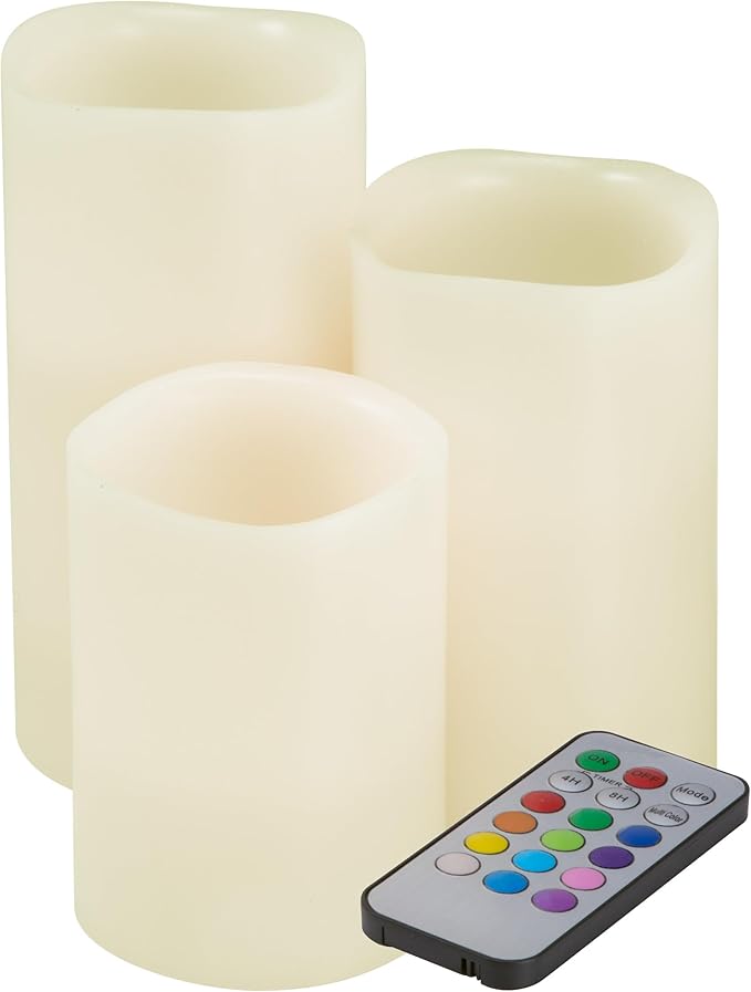Flameless LED Candles - 3-Piece Color Changing Flameless Candle Set with Remote for Home, Wedding, Bridal Shower, and Christmas Decor by Lavish Home