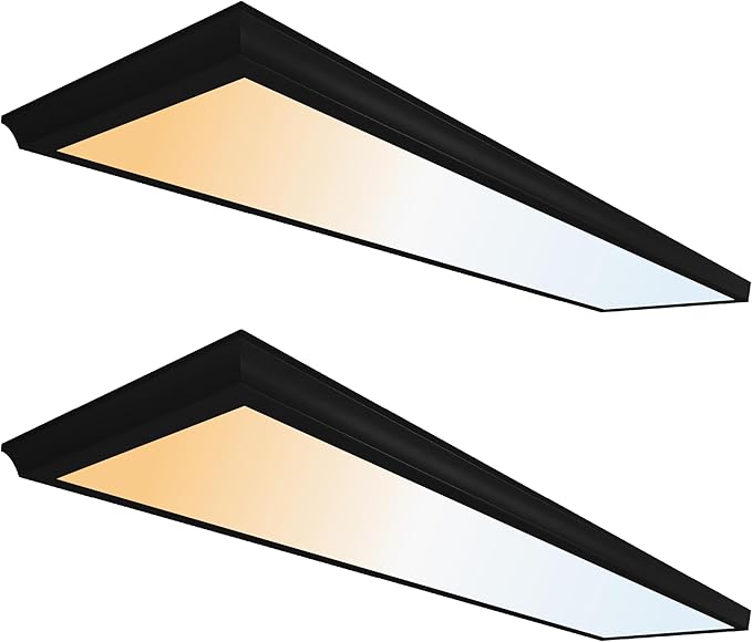 Ultralux Framed 1x4 ft LED Light Panel - CCT Switchable Surface Mount Light with Integrated Frame for Kitchen, Home & Office - TRIAC Dimmable, 5 CCT Adjustable Color Temperature (Matte Black, 2 Pack)