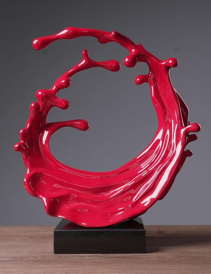 Abstract Sculpture Decor Modern Arts Sea Wave Figurine Table Centerpiece Statue Polyresin Red 16.5 inch