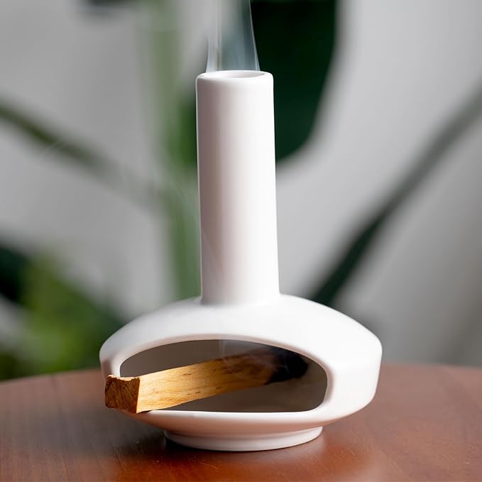 Cute Ceramic Palo Santo Holder – Handcrafted Modern Incense Cone Burning Stand – Adorable Smudge Bowl for Yoga Aromatherapy & Meditation for Home Decor – Unique Chimney Design