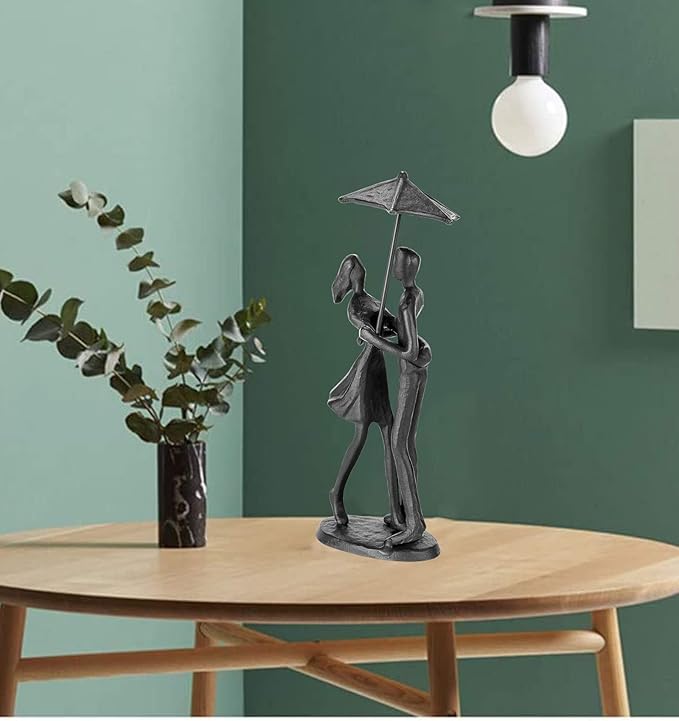 Loving Couple Under Umbrella Bronze Sculpture, Handcrafted Art Metal Statue Romantic Art Iron Statue 6th 11th 20th 40th 50th for Couple