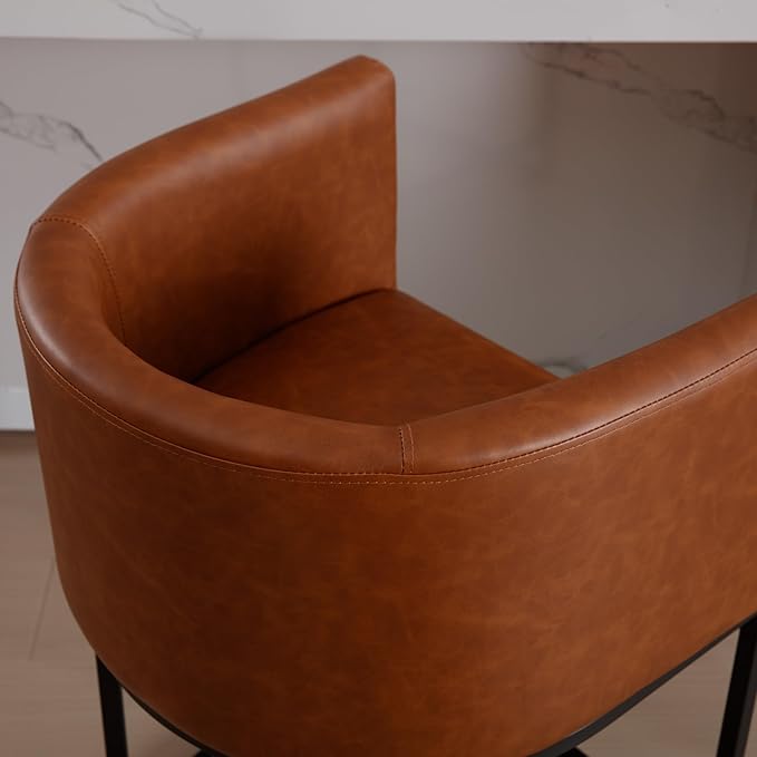 Modern Counter Height PU Leather Upholstered Bar Stools Set of 2, 24" Kitchen Counter Island Stools Bar Chairs with Black Metal Frame, Brown