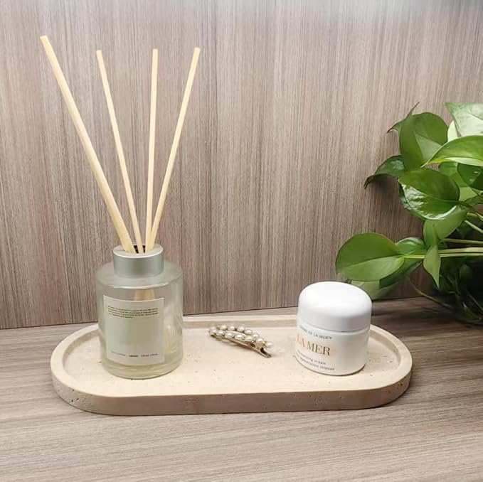Natural Marble Tray, Oval Vanity Decorative Tray for Bathroom Counter, Countertop Stone Organizer, Catchall Tray for Kitchen, Perfume, Candles, Jewelry Dish Decorative Tray