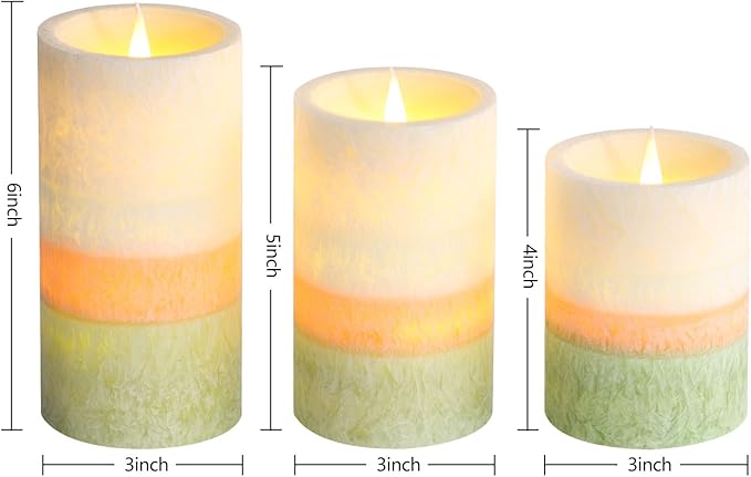 Eywamage Color-Changing Flameless Pillar Candles with Timer - Real Wax Coated, Battery-Operated Set of 3