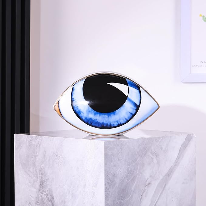 Big Eye Sculpture, Ceramic Eye Statue, Modern Design Decor Home Living Room, Entryway, Bedroom, TV Stand, Shelf, Spiritual Decor Dining Table Centerpiece (Blue)