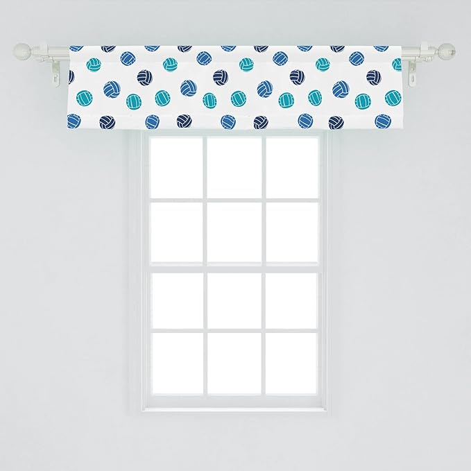 Lunarable Volleyball Window Valance, Sports Ball Theme Doodle Style Simplistic Composition Healthy Living, Curtain Valance for Kitchen Bedroom Decor with Rod Pocket, 54" X 12", Pale