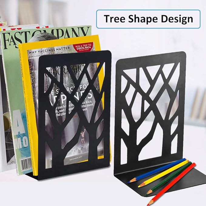 Book Ends, Bookends, Bookends for Shelves, Bookend, Book Ends for Heavy Books, Black Metal Book Shelf Holder Home Decorative, Book Stoppers for Shelves, Bookend Supports 5 Pair