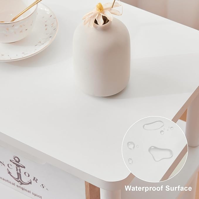 Apicizon 3 Tier End Table, Side Table with Storage Shelf, Small Wooden Table, Nightstand Bedside Table for Small Spaces, Bedroom, Living Room, Easy Assembly, White