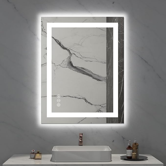 LOAAO 28X36 LED Bathroom Mirror with Lights, Anti-Fog, Dimmable, Backlit + Front Lit, Lighted Bathroom Vanity Mirror for Wall, Memory Function, Tempered Glass, Safe to Use, ETL Listed