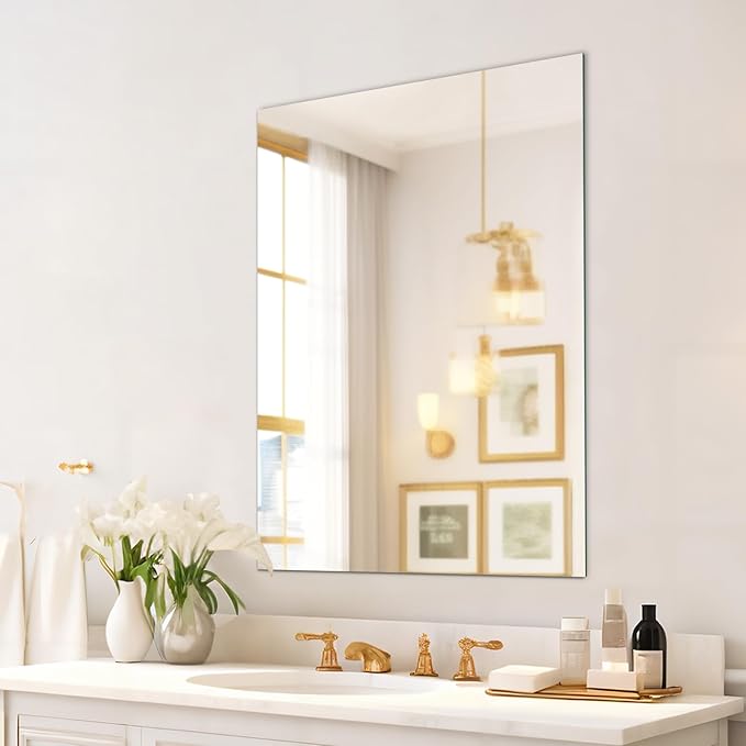 Mirrorons Frameless Wall Mirror, 24" x 32", Modern Rectangle Bathroom Mirror with Polished Edge, Horizontally or Vertically. Upgraded Shatterproof Mirror for Entryways, Bathroom, Gym