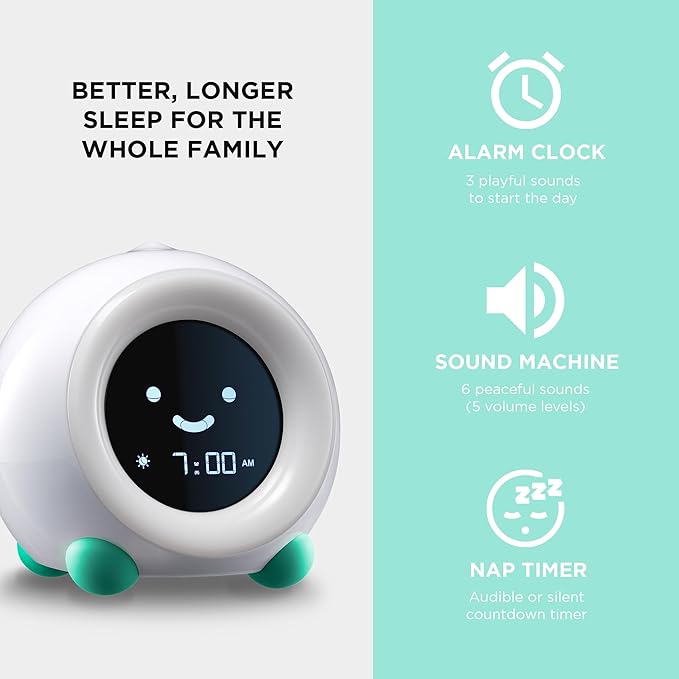 LittleHippo Mella: Kids Alarm Clock, Ready to Rise Children's Sleep Trainer, Night Light, Sound Machine and OK to Wake for Toddlers and Kids - Tropical Teal (Updated 2025)