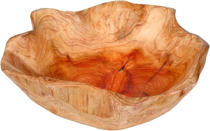 Wooden Bowl for Decor, Natural Shape Solid Wood Carved Fruit Bowl, Decorative Wooden Bowl for Table Centerpiece Office Home Decor, Multipurpose Candy Keys Serving Bowls (Medium 10"-12")